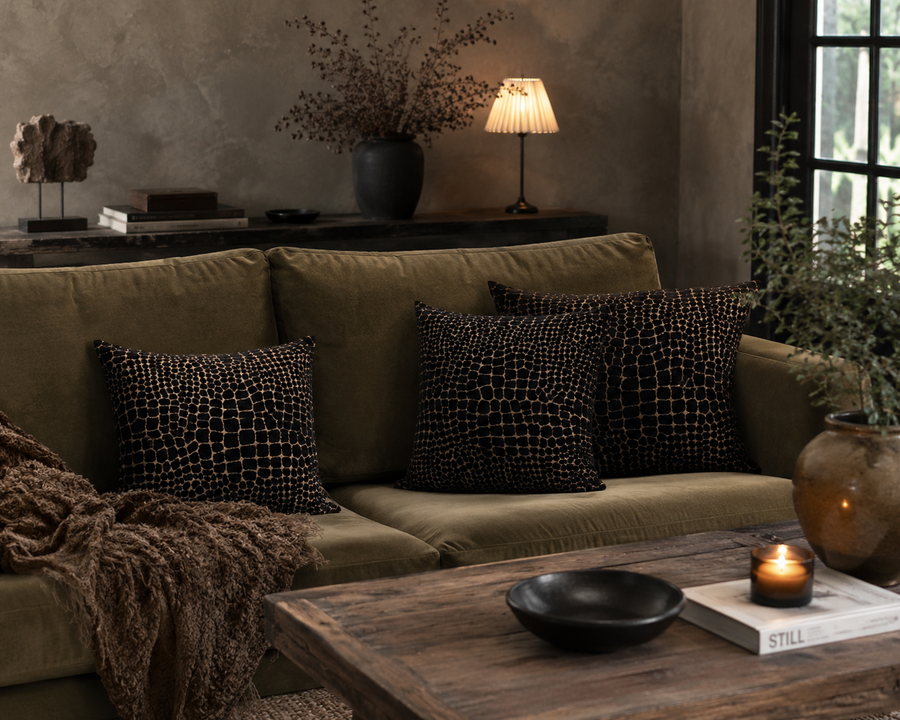 Luxe Velvet Sierkussen Croco Zwart 45x45 — Gemaakt in Nederland — Hotel Chique Woonaccessoire