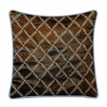 Sierkussen Velvet Trellis Blue – Chocoladebruin | 45 × 45 cm