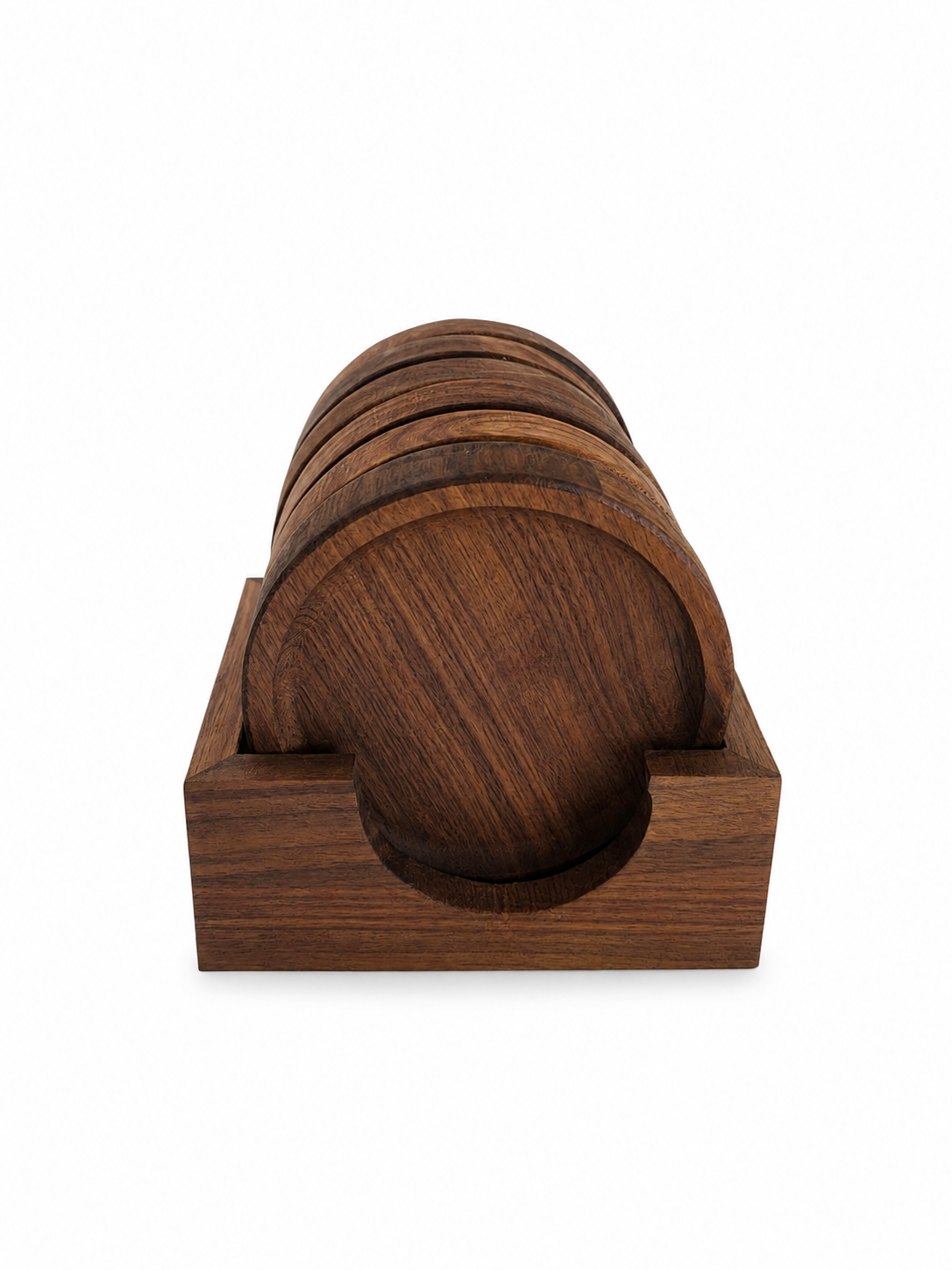 Belamonte Onderzetters van Walnoothout 6 Stuks met Houder Rond 10 cm Luxe Houten Onderzetters