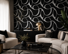 York Elliptical Behang – Zwart/Wit – Modern Geometrisch Vliesbehang met Metallic Accenten