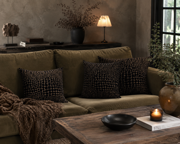 Belamonte Luxe Velvet Sierkussen Croco Zwart 45x45 — Gemaakt in Nederland — Hotel Chique Woonaccessoire