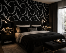 York Elliptical Behang – Zwart/Wit – Modern Geometrisch Vliesbehang met Metallic Accenten