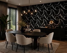 York Elliptical Behang – Zwart/Wit – Modern Geometrisch Vliesbehang met Metallic Accenten