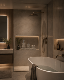 Belamonte Luxe Badkamer Accessoires Set Grijs Marmer 4-delig met Tray – Zeeppomp, Tandenborstelhouder en Opbergpot