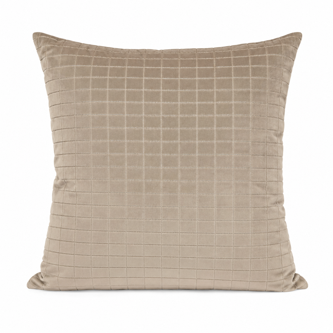 Luxe Beige Velvet Sierkussen 60 x 60 cm met Elegant Gridpatroon Gemaakt in Nederland — Hotel Chique Woonaccessoire