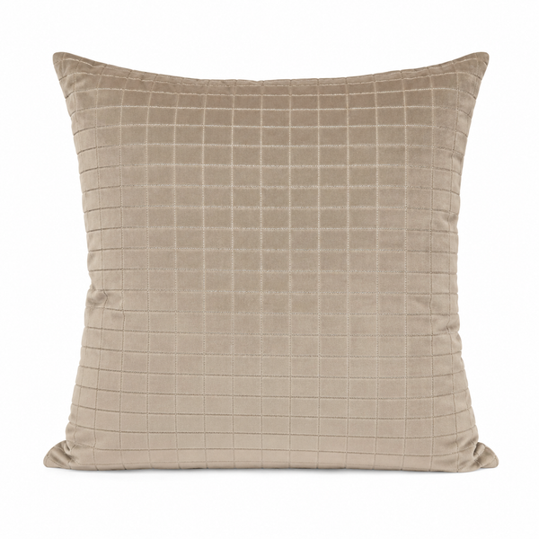 Luxe Beige Velvet Sierkussen 60 x 60 cm met Elegant Gridpatroon Gemaakt in Nederland — Hotel Chique Woonaccessoire