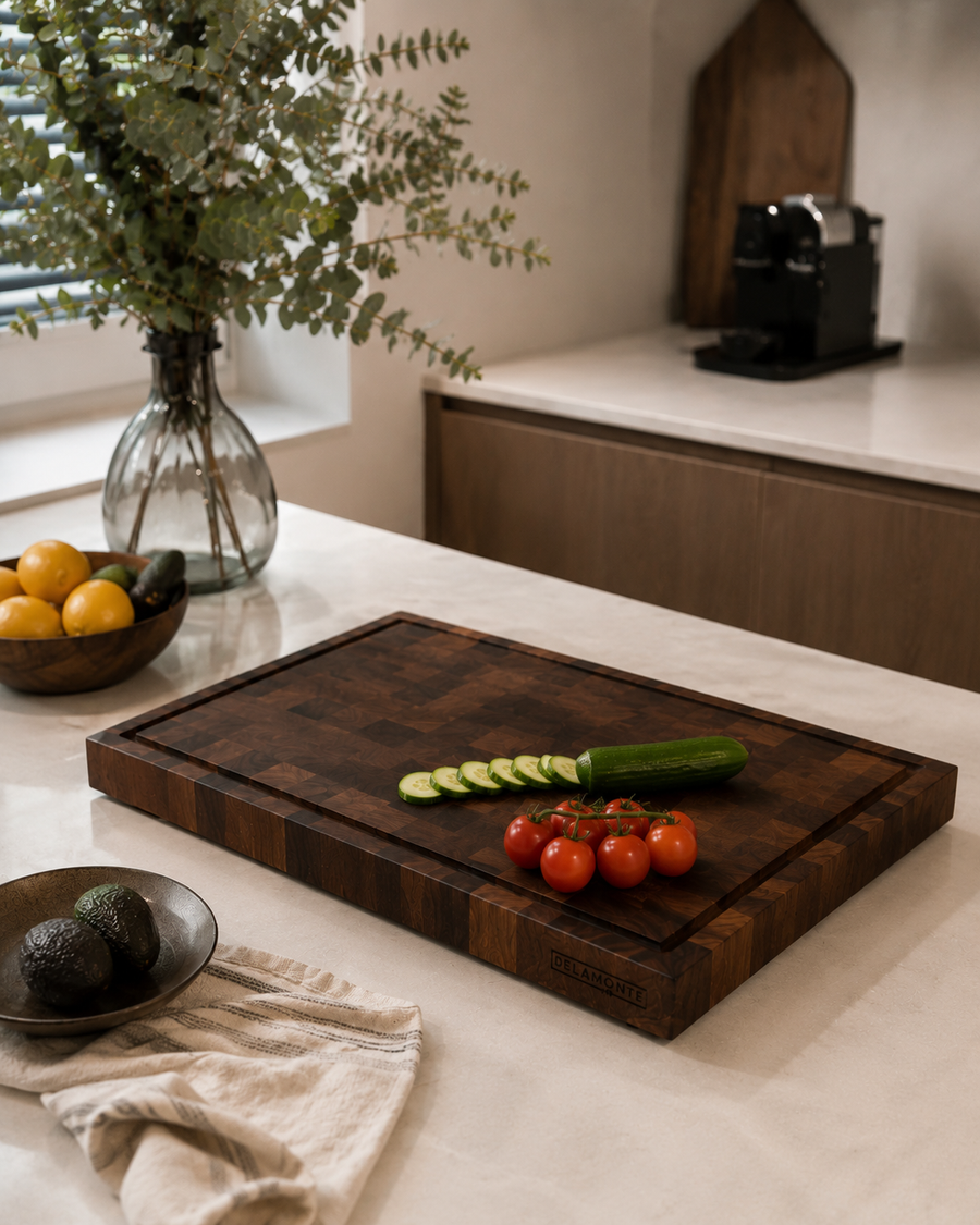 Belamonte Luxe Walnoot Snijplank 40 x 30 x 3 cm – Massief Walnoothout Snijplank met Sapgeul en Handgreep, Borrelplank & Serveerplank