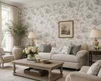 York Wallcoverings Toile de Jouy Behang Wit Grijs – Klassiek Vogel & Landschap Patroon – Vliesbehang – 52 cm x 10 m