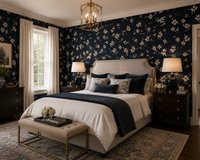 York Wallcoverings Fifth Avenue Designs FB1403 Behang – Donkerblauw met Witte Bloesem & Bruine Takken – Vliesbehang – 52 cm x 10,05 m