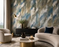 York Wallcoverings District Behang Blauw Goud Abstract - Vliesbehang - 52 cm x 10,05 m