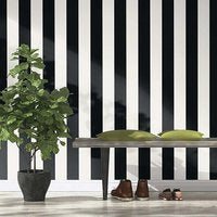 York Wallcoverings Zwart Wit Gestreept Behang - Verticale Strepen - Voorgelijmd Vinylbehang - 52 cm x 10 m