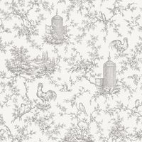 York Wallcoverings Toile de Jouy Behang Wit Grijs – Klassiek Vogel & Landschap Patroon – Vliesbehang – 52 cm x 10 m