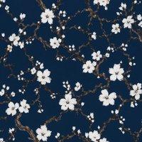 York Wallcoverings Fifth Avenue Designs FB1403 Behang – Donkerblauw met Witte Bloesem & Bruine Takken – Vliesbehang – 52 cm x 10,05 m