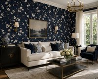 York Wallcoverings Fifth Avenue Designs FB1403 Behang – Donkerblauw met Witte Bloesem & Bruine Takken – Vliesbehang – 52 cm x 10,05 m