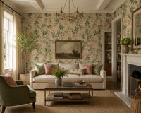 York Wallcoverings RIST171 Botanisch Vogel Behang – Crème, Groen & Roze – Vliesbehang – 68,5 x 820 cm