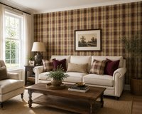 Chesapeake Ruitbehang Bruin/Beige – Klassiek Geruit Behang – Papier – 52 cm x 10,06 m – 5,2 m²